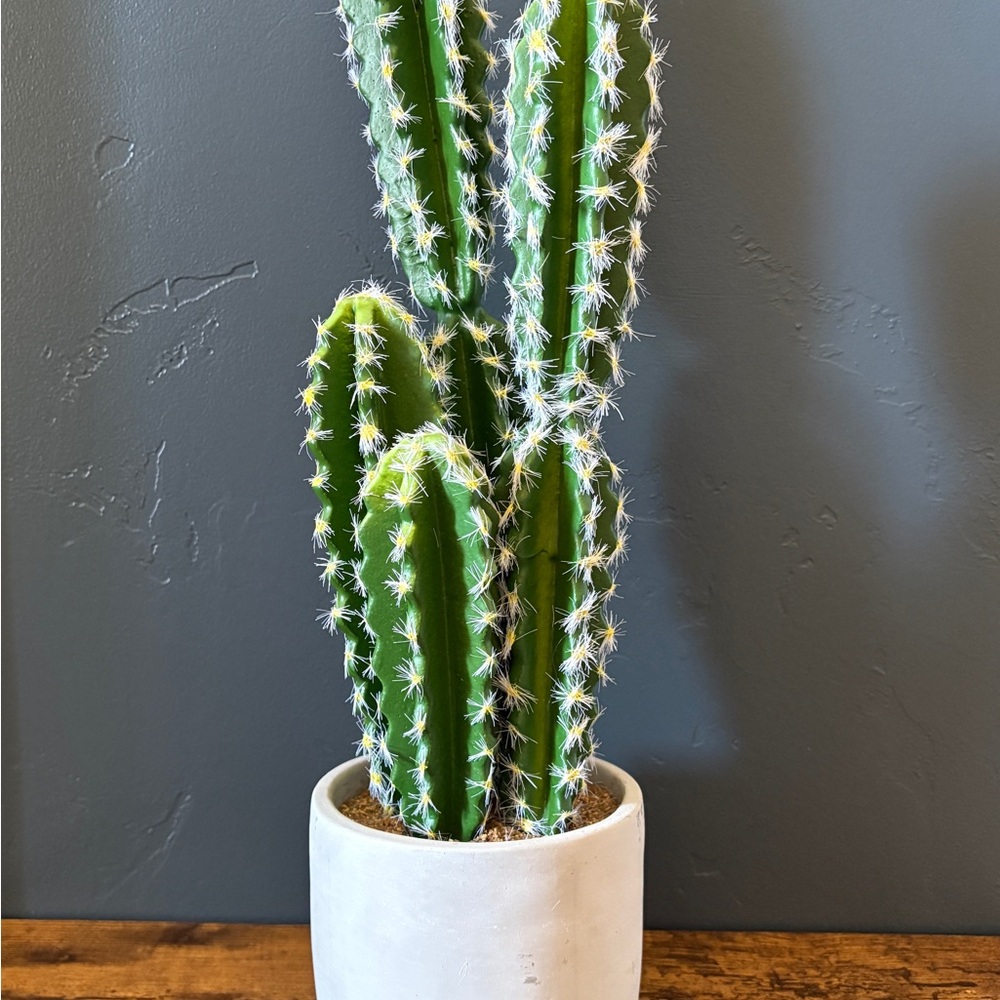 Tall Green Faux Cactus in White Pot